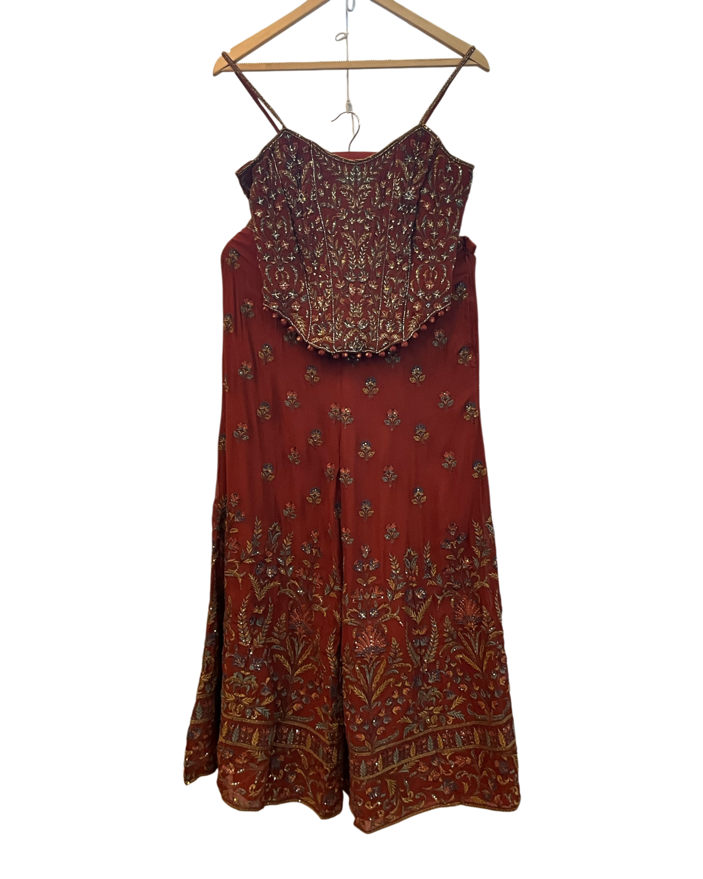 UK 10-12 / 36"- 38" - Burnt Orange / Rust - Designer Ladies Indian Short Corset / Tie Back Top Palazzo Trousers Suit - UK Stock - 2/3 days delivery - VMK Tarini AP