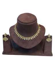 Green / Pink - Small Size Antique Gold Finish Necklace Set - AE2503 R 0525