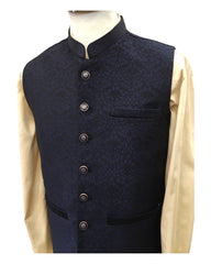Navy Blue - Benarasi Handloom Brocade Mens Waistcoat - DL2301 KJp1023