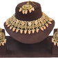 Peach - Large Size Antique Gold Finish Necklace Set with Earrings - VJY501  KYp 0424