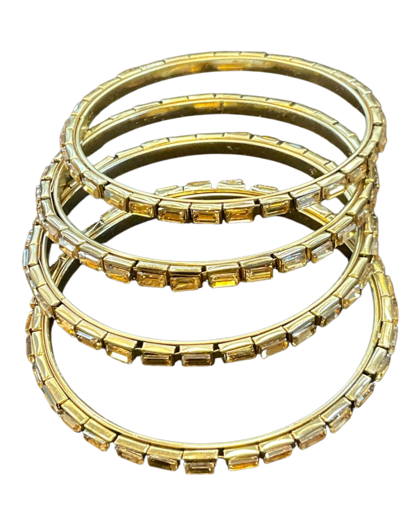 Rectangular Stone - Antique Gold Finish Bangles Set (Set of 4) - UK stock - SM, M, L, XL NB7364 06Vp26