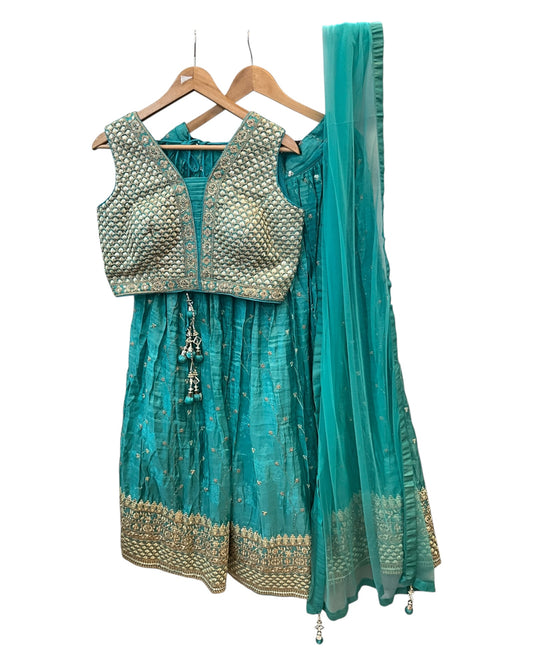 Size 12 / 38" Bust - Light Tuquoise - Ready Made Lehenga Set - UK Stock - 24h Dispatch - KTC250604 JY