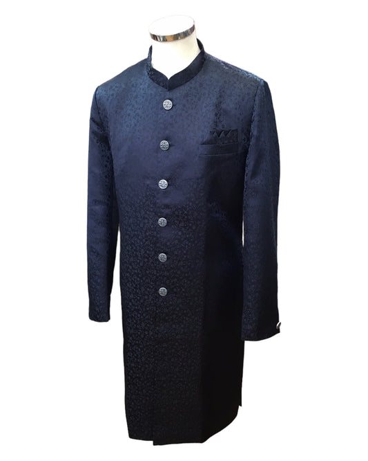 Navy Blue - Classic Self Brocade Sherwani with Quality Buttons -  YD2416 06JP24