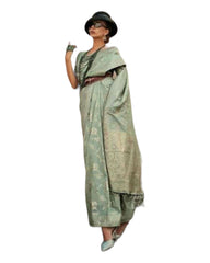 Sea Green - Handloom Brocade Saree with Blouse Piece - KS335006 VP 1123