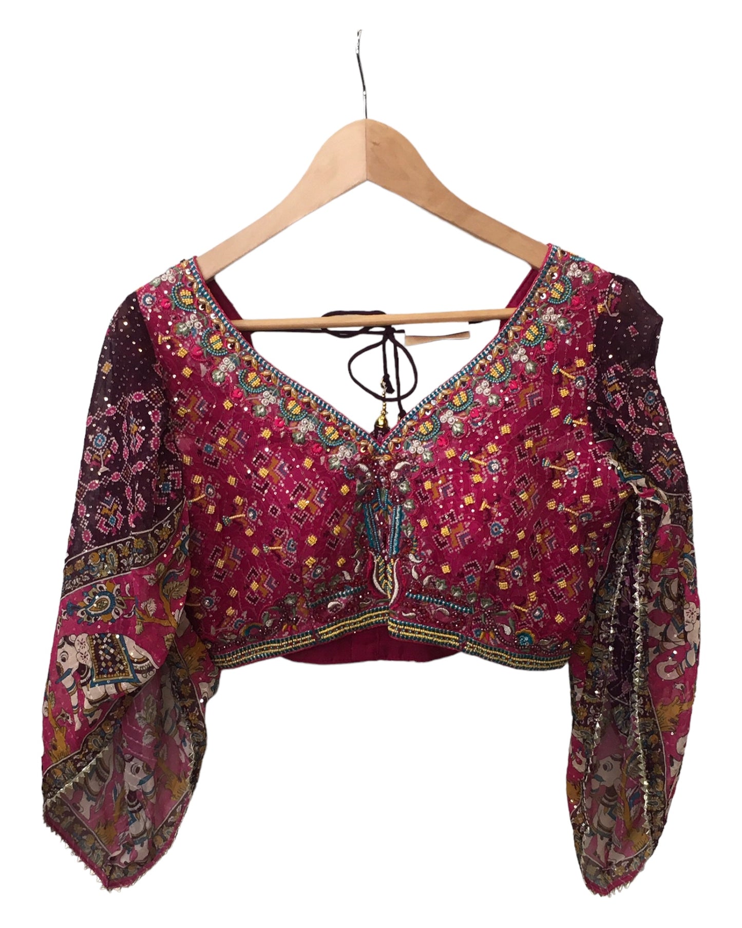 Wine - Chiffon Printed Lehenga Set - Size 12(38") - UK Stock - 24h Dispatch - SWA2407 RY 0524