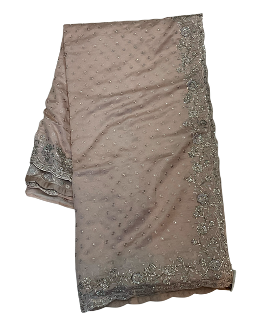 Peach - Designer Crepe Saree with Thread / Stone Work and Blouse Piece - UK stock - 24hr Dispatch - RS2512 RJ