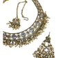 Gold / Neutral & Clear - Antique Gold Finish Necklace & Earrings Set - Bollywood - Weddings - DAJ547 11KV24