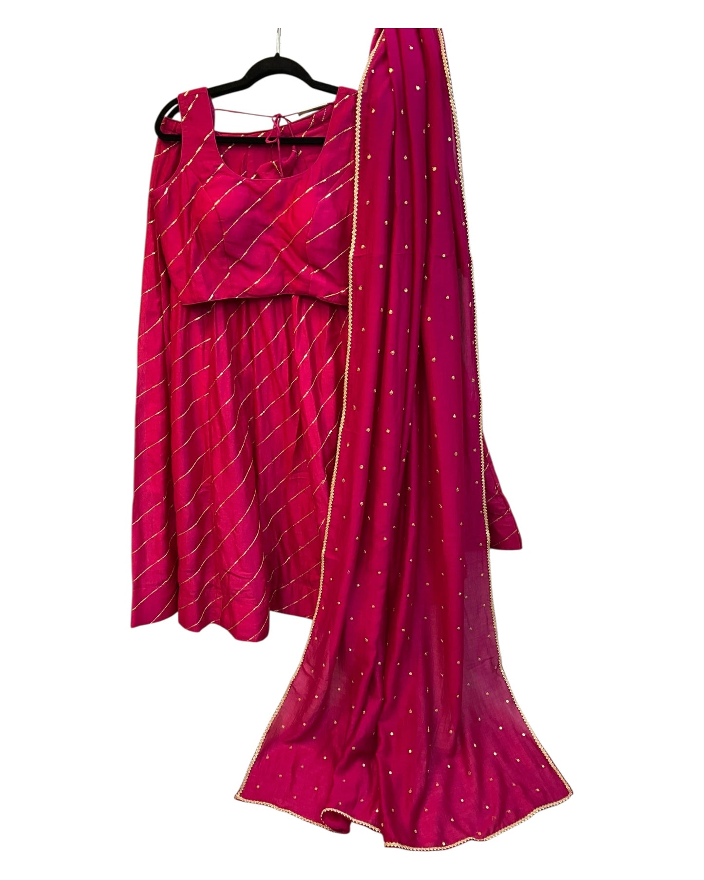 Fuchsia / Magenta -  Dupion Silk Lehenga Set - Garba / Dandia , Mehndi / Sangeet / Weddings - Size UK 12 (38" Bust) Adjustable to Size 14 - UK Stock - 24h Dispatch - AF2506 09TY25