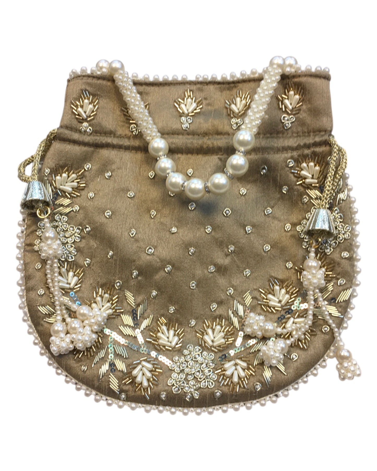 Antique Gold - Silky Bollywood Ladies Potli / Pouch Style HandBag - GJ21 10Rp24