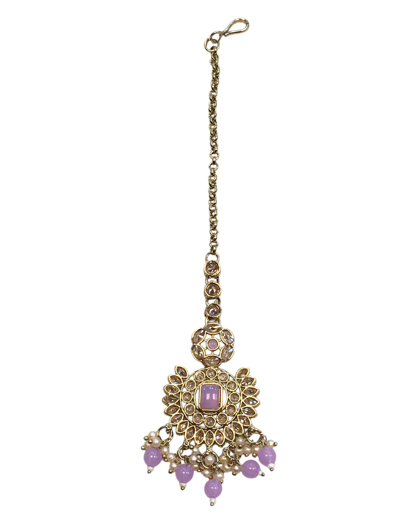 Lilac - Large - Antique Gold Finish Traditional Tika Head piece - Bollywood - Weddings - PRI1773  11V24