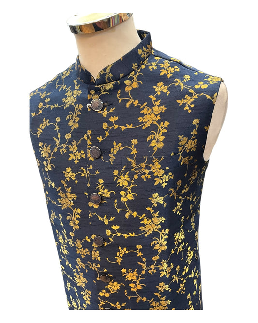 Navy Blue - Rich Brocade - Mens Traditional Waistcoat - UK Stock - VNS-JKT01 10KK25