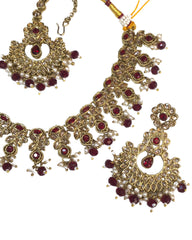 Maroon - Large Size Necklace Set with Earrings - PRI1752 KK 0424