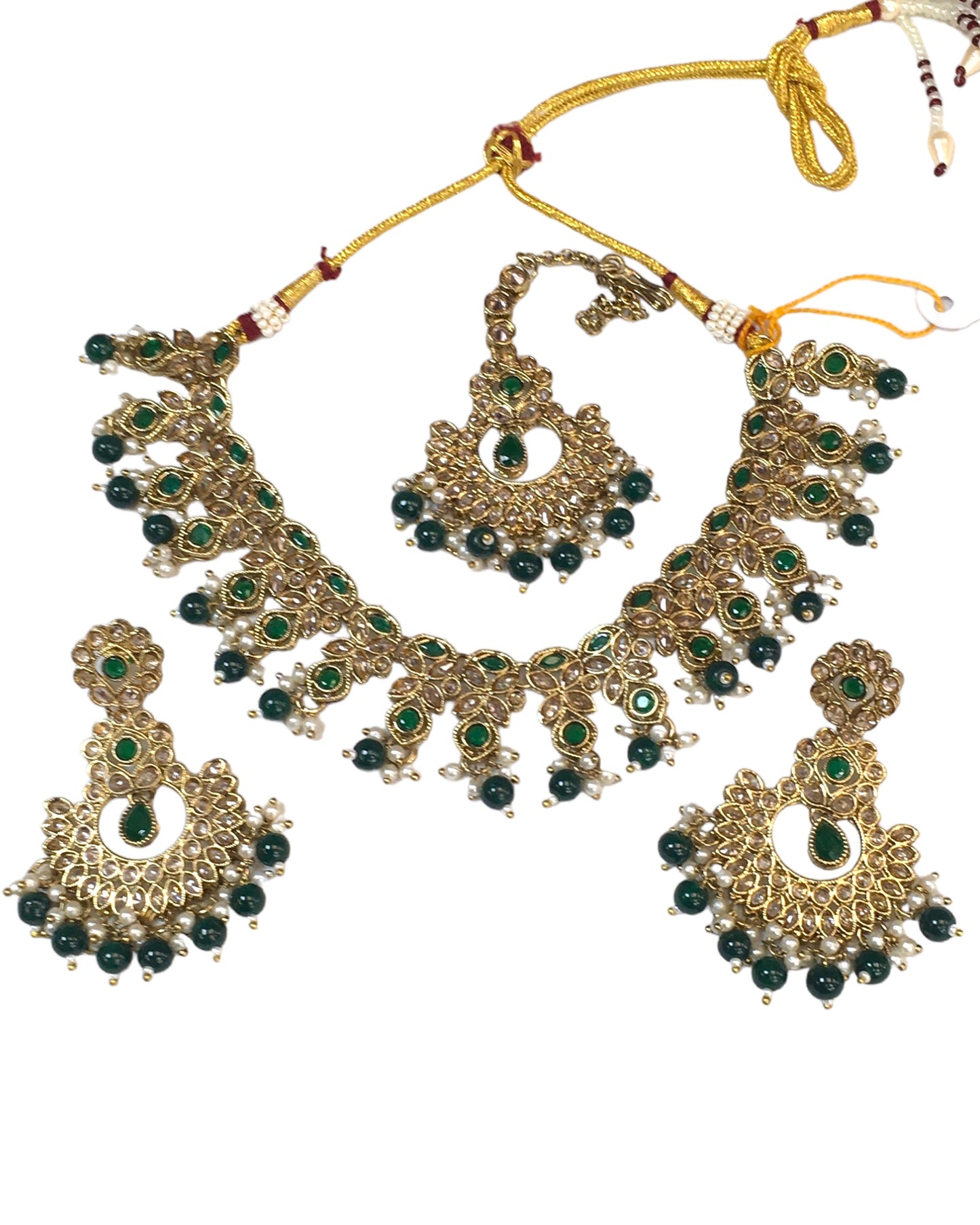 Green - Large Size Necklace Set with Earrings - PRI1752 KK 0424