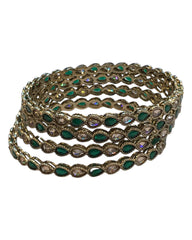 Antique Gold Finish GREEN Reverse Stone Bangles (Set of 4) - Mix N Match - NBA2401Jp