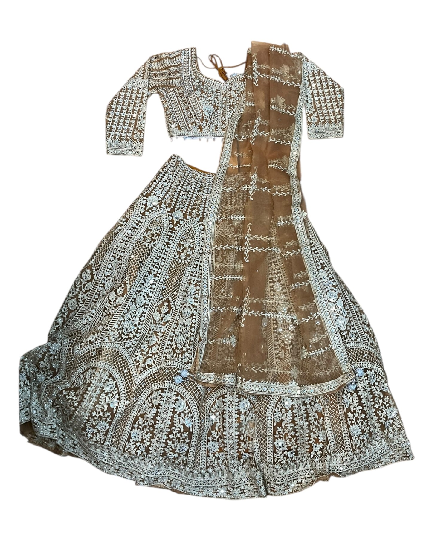 Full Mirror Work Gold Lehenga Set - Size 12 (38") - UK Stock - 24h Dispatch - KTC250655 JJ