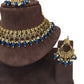 Navy Blue - Large Size Antique Gold Finish Necklace Set with Earrings - VJY403  C 0424