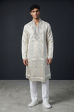 SALE! Size 42" - White - Mens Brocade Kurta Top only, Knee Length - SALE2607