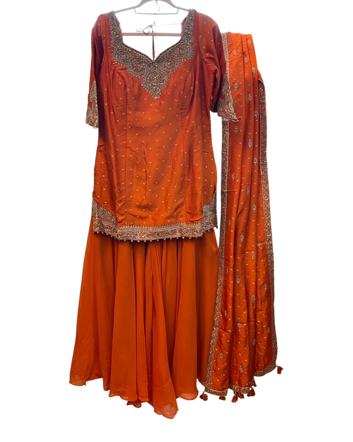 Size 16 (42") - Orange - Designer Ladies Medium Length Top Palazzo Trousers Suit - VMK Taruna CY