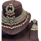 Fuchsia / Magenta  - Large Size Antique Gold Finish Necklace Set with Earrings & Tika Head piece - GGA07  KT 0525