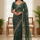 Turquoise - Rich Bridal Saree with Allover Embroidery and Blouse Piece - UK stock - 24hr Dispatch - RS2519 JT