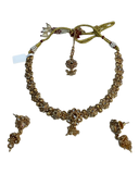 Crystal - Medium Size Gold Finish Necklace Set with Earrings & Head Piece - SLV90 04Cp26