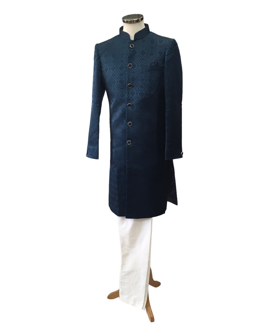 Rich Self Brocade Teal Blue Sherwani -  YD2323 PP 0923