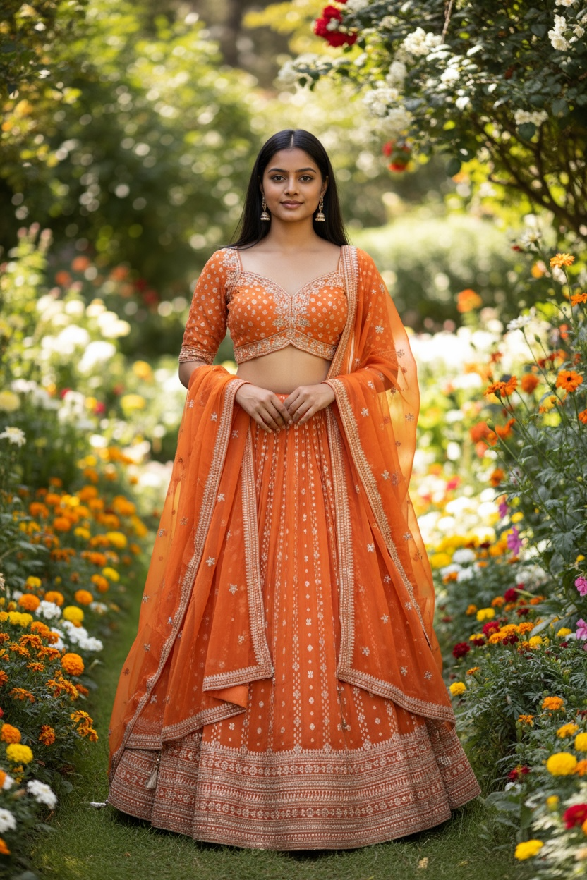 Gorgeous Burnt Orange Lehenga Set - Size 12(38") - UK Stock - 24h Dispatch - OC42133 AP