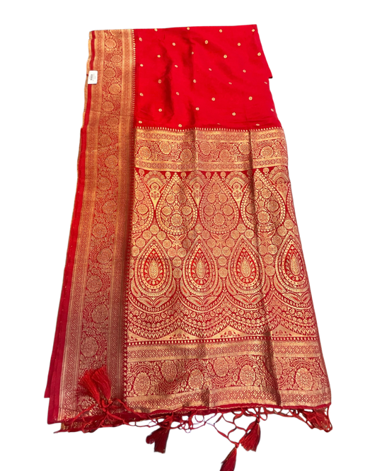 Red - Traditional Handloom Saree with Blouse Piece - UK stock - 24hr Dispatch - SP2630 KP