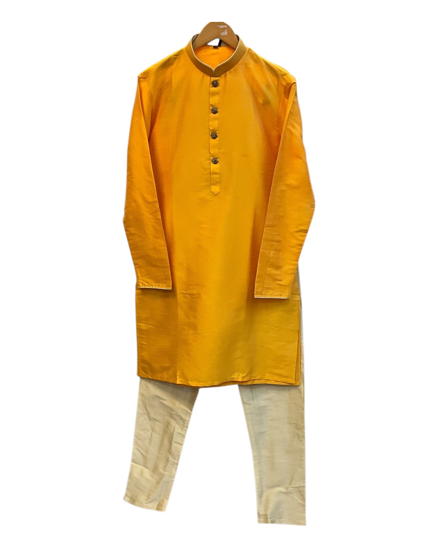 Yellow - Silky Mens Indian Kurta set - UK Stock - Ideal to Pair with a Waistcoat - VEE1095 KJ