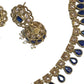 Navy Blue - Medium Size Antique Gold Finish Necklace Set with Earrings - SV2403  H 0424