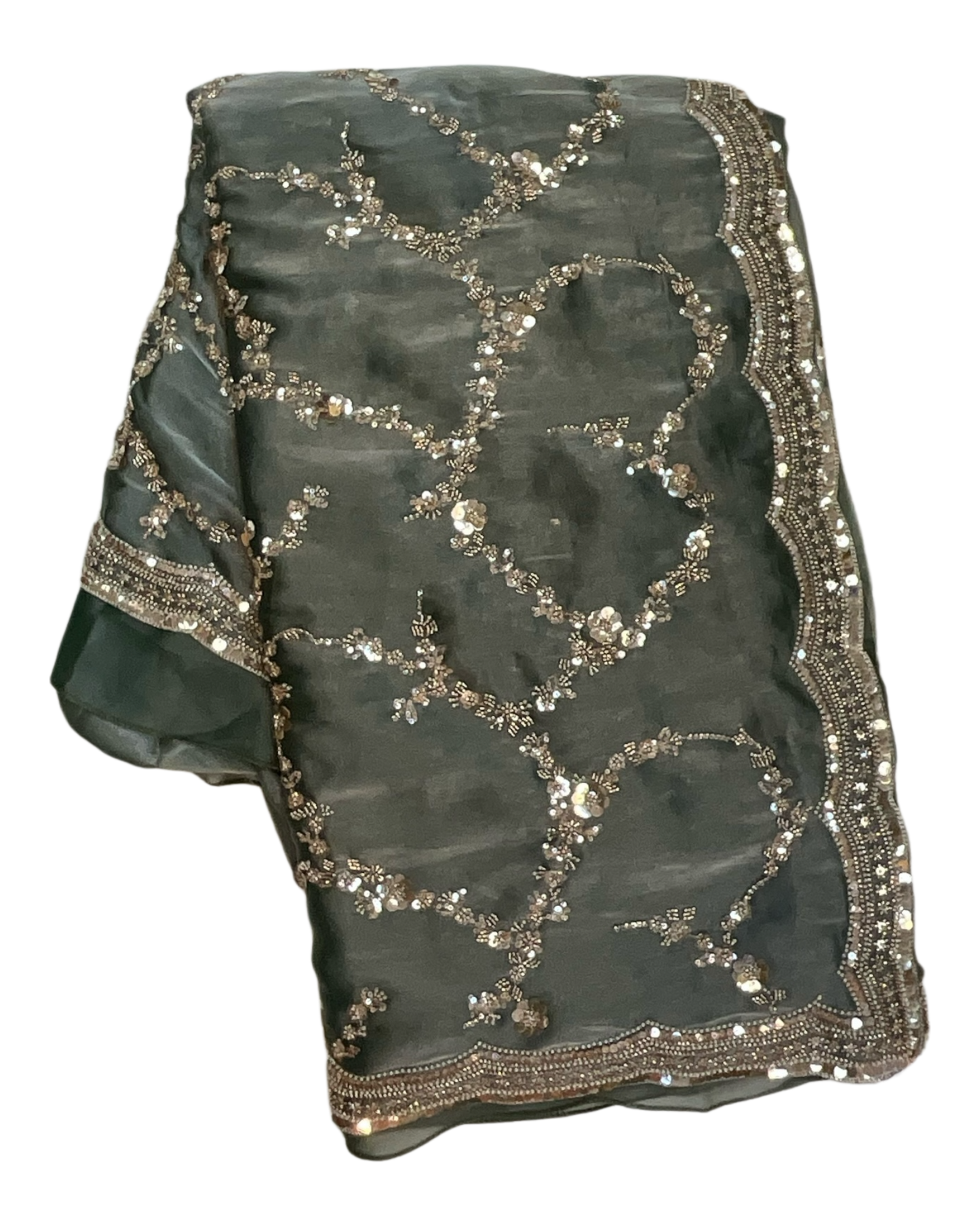 Sage Green - Rich Bridal Saree with Allover Embroidery and Blouse Piece - UK stock - 24hr Dispatch - RS2518 AJ