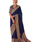 Navy Blue - Traditional Block Printed Dupion Silky Saree with Blouse Piece - UK Stock - 2/3 days Delivery  12KC25 K915