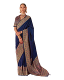 Navy Blue - Traditional Block Printed Dupion Silky Saree with Blouse Piece - UK Stock - 2/3 days Delivery  12KC25 K915