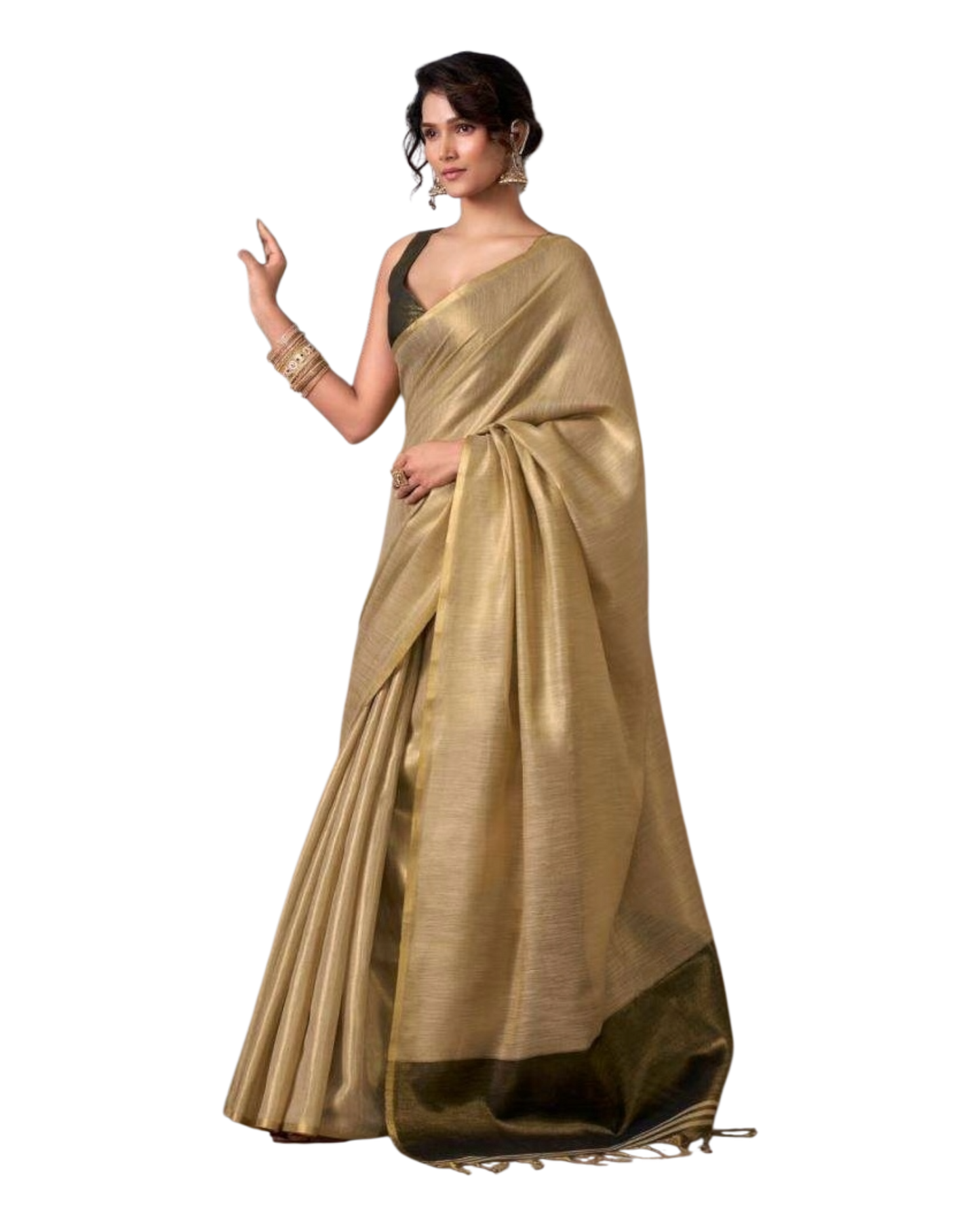 Gold - Classic Plain Cotton Silky Fancy Saree with Blouse Piece - UK Stock - 2/3 days Delivery  12KV25 RP515