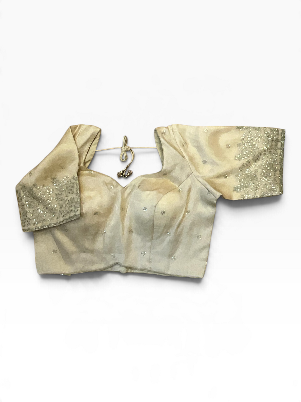 Size 36" / UK 10 - Gold - Zari Embroidered Silk Blouse with Elbow-Length Sleeves - UK Stock - With Margin inside - VAM1296 - KY