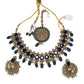 Blue - Large Size Antique Gold Finish Necklace Set with Earrings - SV2405  KJ 0424