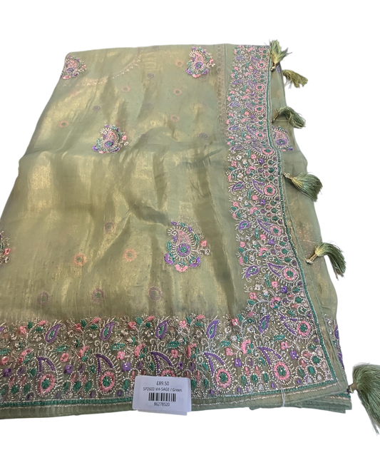 Sage Green - Fancy Party Saree with Blouse Piece - UK stock - 24hr Dispatch - SP2602 VH