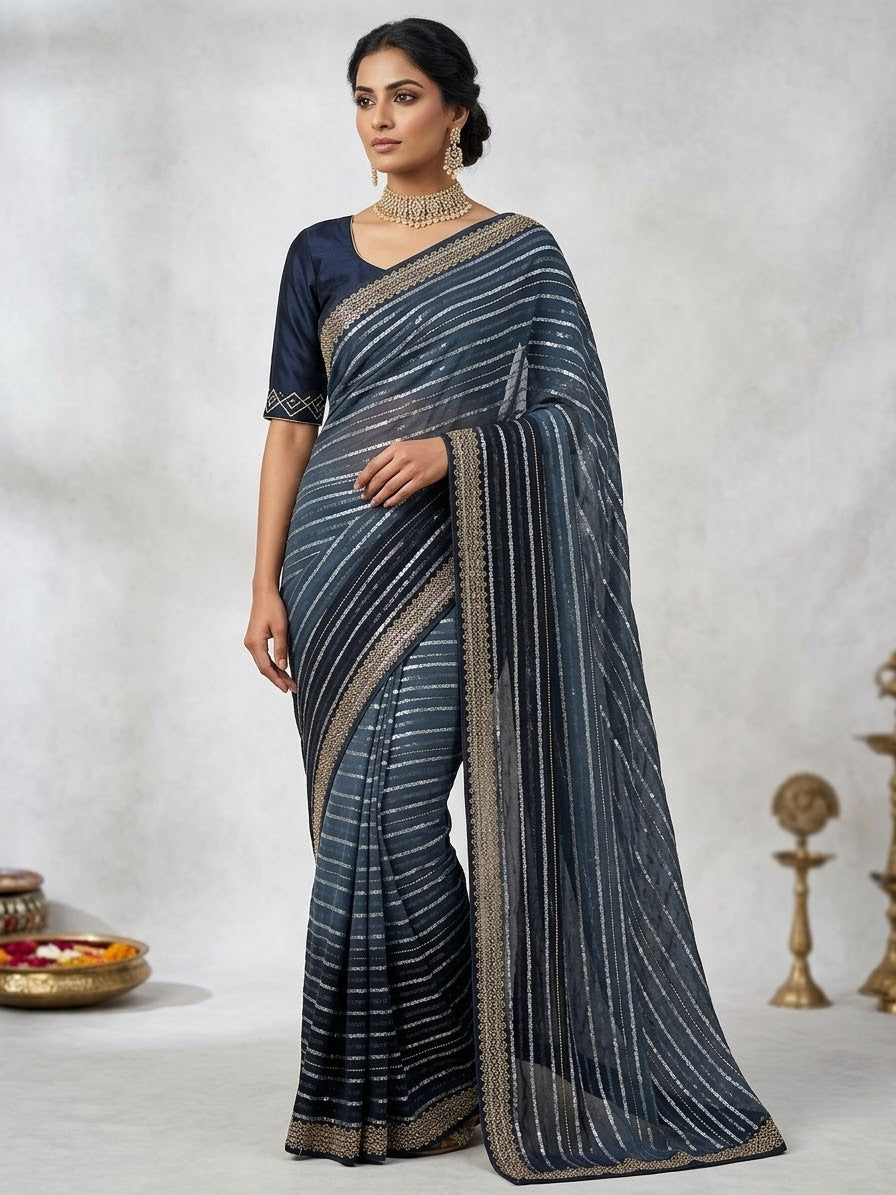 Light Blue - Fancy Party Saree with Blouse Piece - UK stock - 24hr Dispatch - SP2605 VY