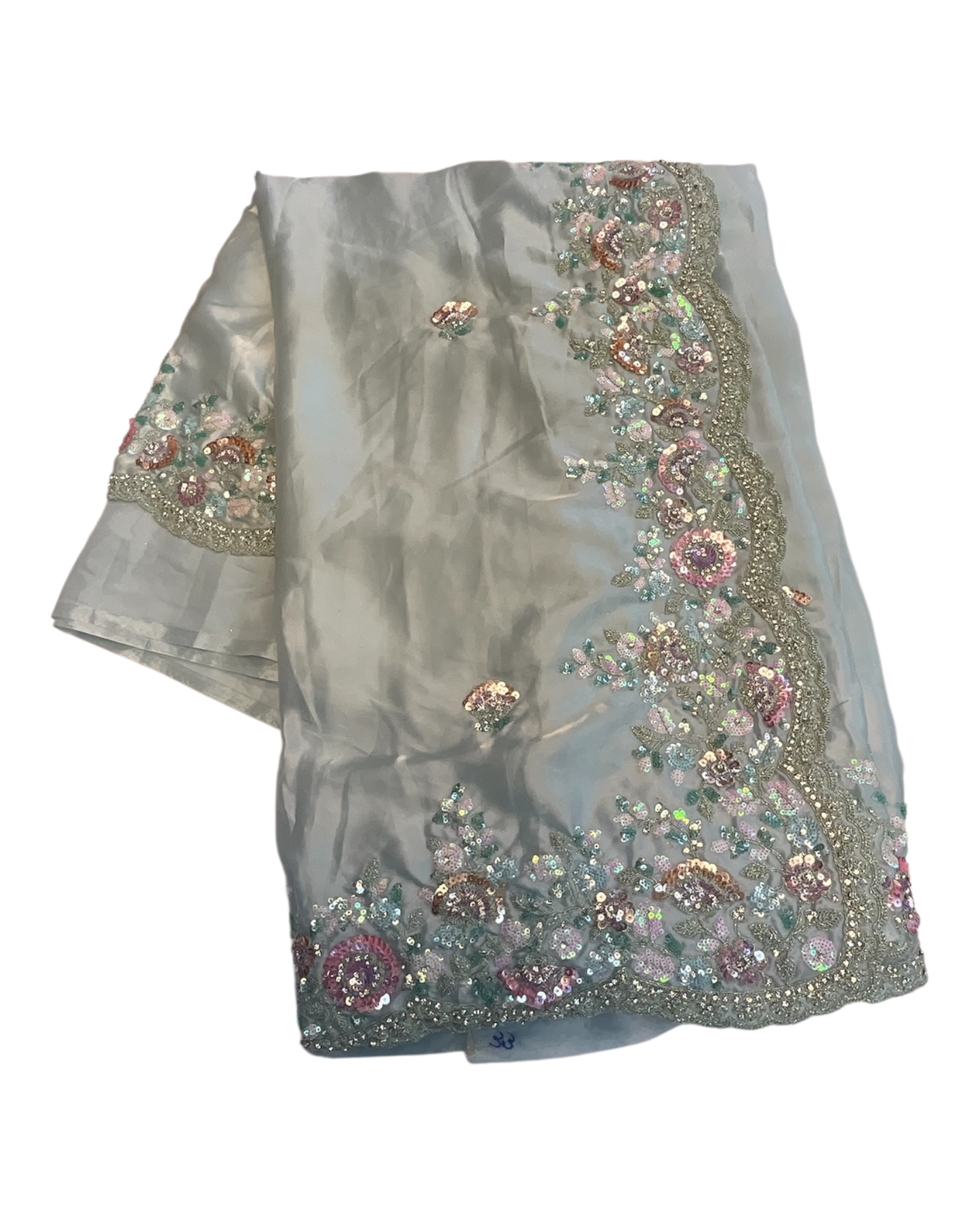 SALE! Sky Blue - Pastel Sequins Silky Saree with Blouse Piece - MF3801  JJ 0824