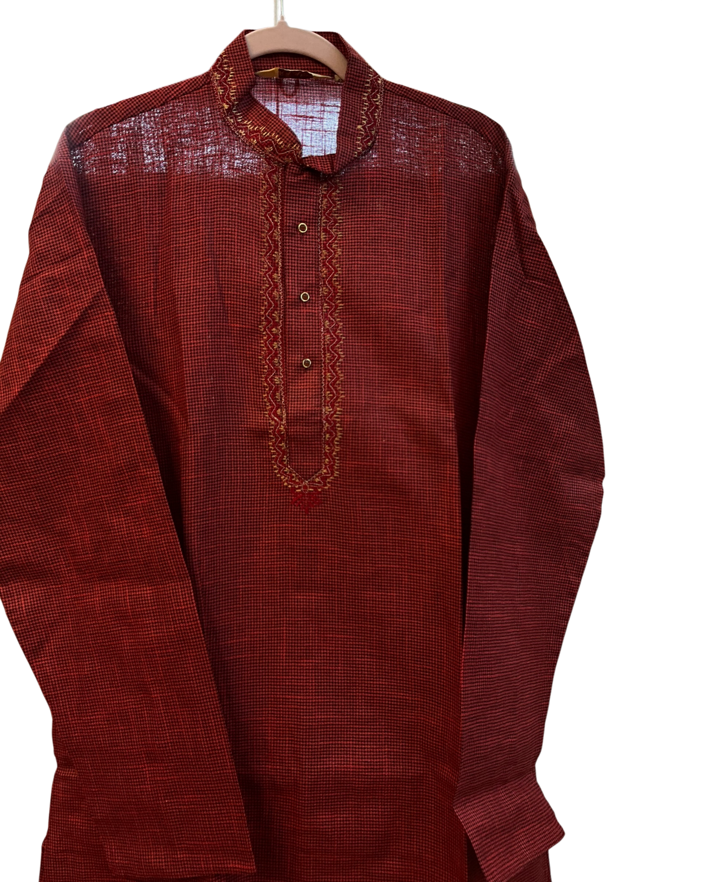 SALE! Size 42" L - Red - Mens Cotton Based Kurta with Draw stringed Trousers , Full Length - SALE2604