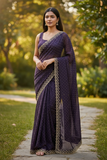 Purple - Rich Saree with Stone Work and Blouse Piece - UK stock - 24hr Dispatch - RS2514 VC