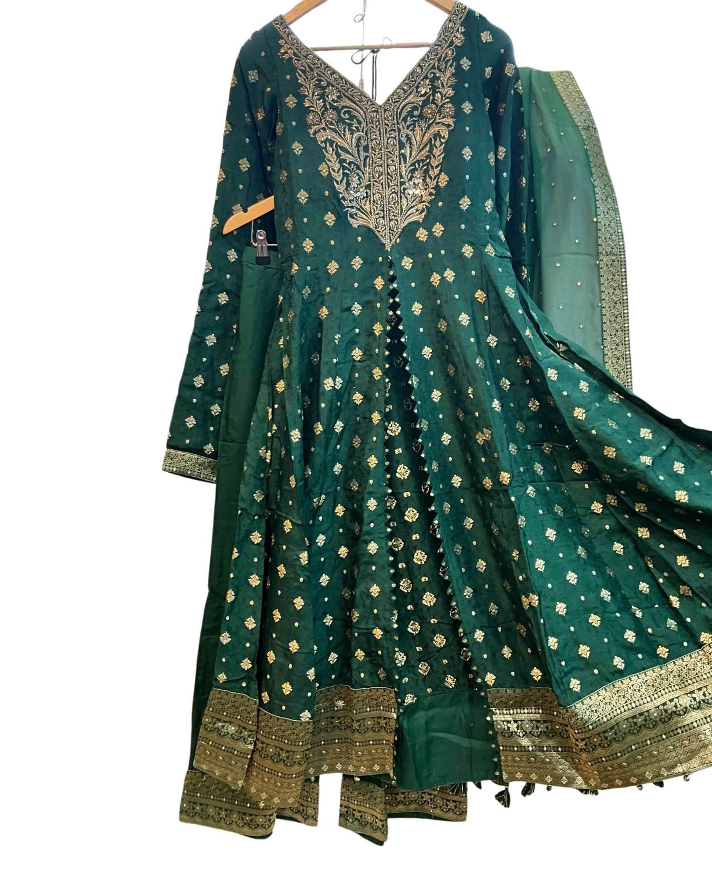 UK 10 / 36" - Forest Green - Designer Ladies Sharara / Palazzo / Anarkali Trousers Suit - UK Stock - Sangeet / Henna / Weddings - VMK Aradhya 04AY26