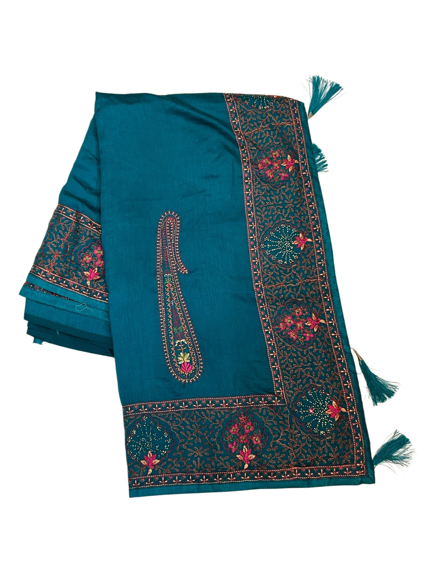 Turquoise Blue - Classic Saree with Thread Work and Blouse Piece - UK stock - 24hr Dispatch - RS2505 VY