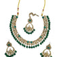 Green - Antique Gold Finish Necklace & Earrings Set - Bollywood - Weddings - KAJ1039 11KK24