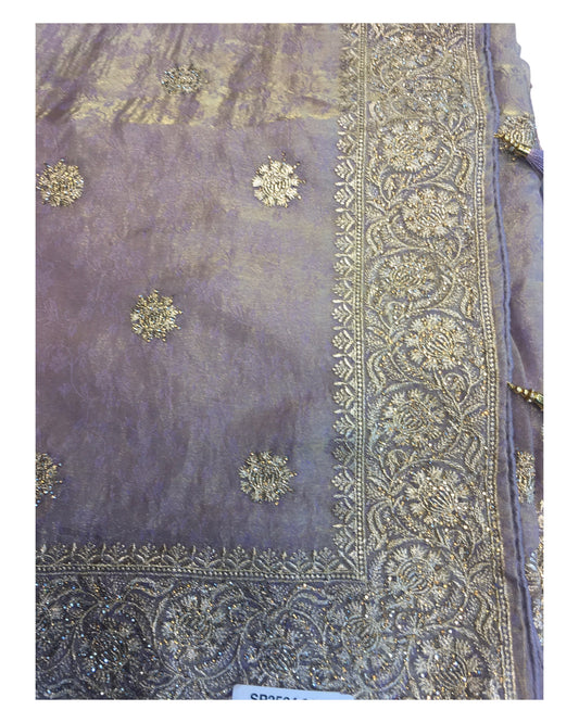 Purple - Tissue Chiffon - Party Wear Embroidered Saree with Blouse Piece - SP250421 TV