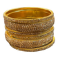 Gold Finish - Set of 6 Stone Bangles -  M to XXL - 5Line 07Kp26