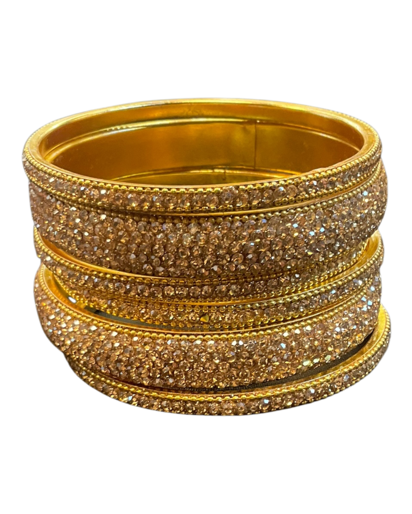 Gold Finish - Set of 6 Stone Bangles -  M to XXL - 5Line 07Kp26