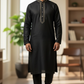 Black - Soft Cotton Mens Kurta Set with Neck Thread Embroidery- Sangeet Mehendi Haldi - KCS1038 03KT26