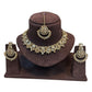 Gold / Neutral - Medium Size Antique Gold Finish Necklace Set with Earrings & Tika Head piece - JD7468  R 0525