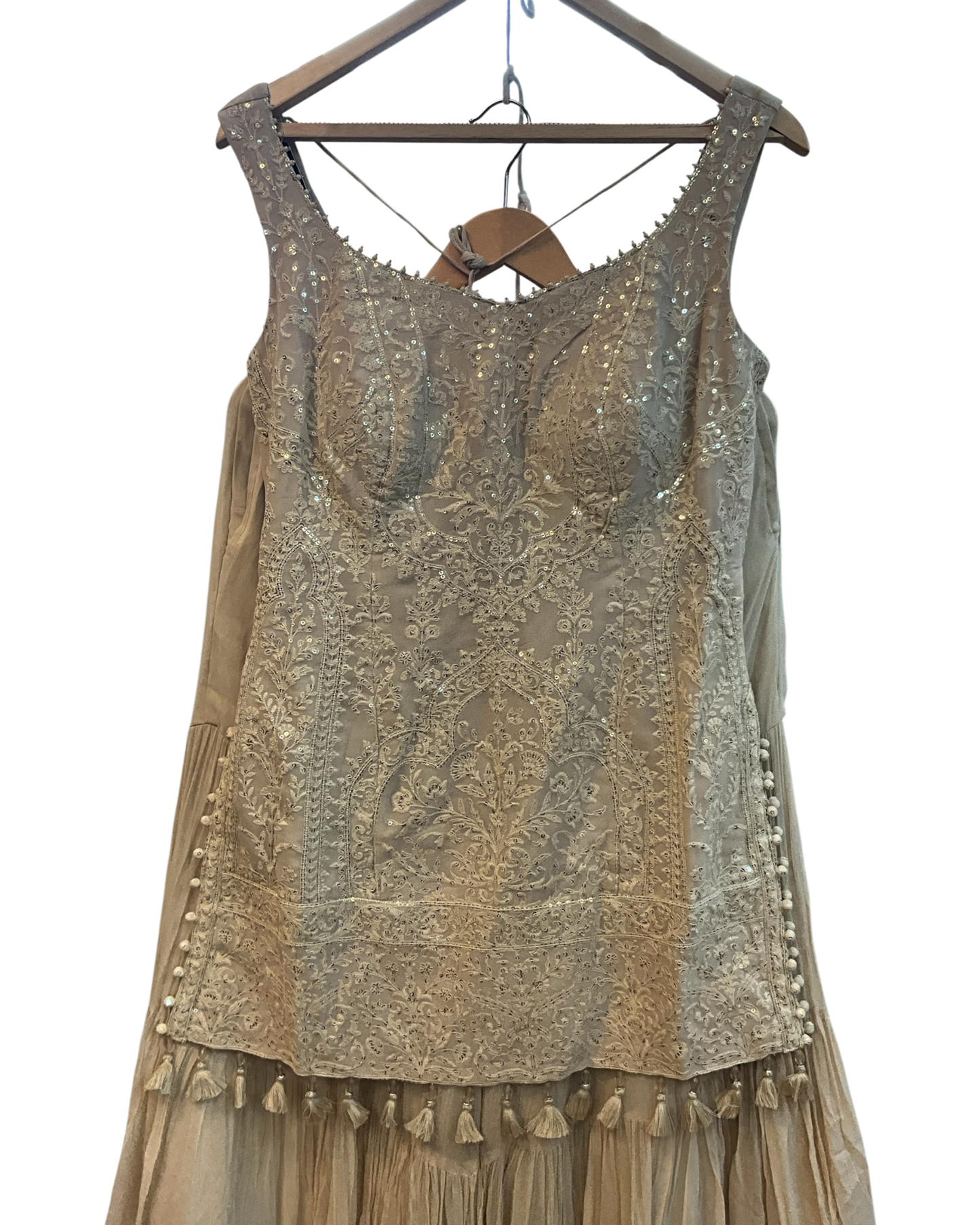 UK 12 / 38" - Beige - Designer Ladies Indian Medium Top Palazzo Trousers Suit - UK Stock - 2/3 days delivery - VMK CHARMI RP